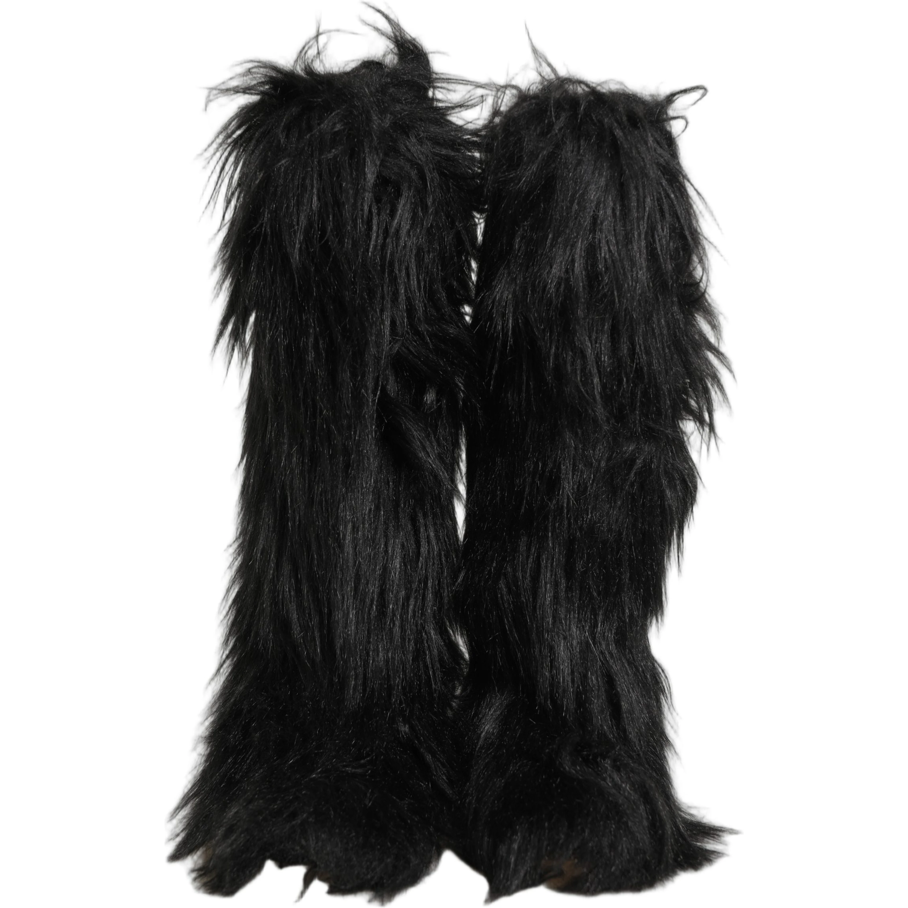 Black Faux Fur Mid Calf Winter Boots Shoes
