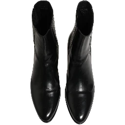 Black Leather Chelsea Mid Calf Boots Shoes