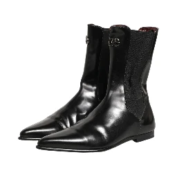 Black Leather Chelsea Mid Calf Boots Shoes