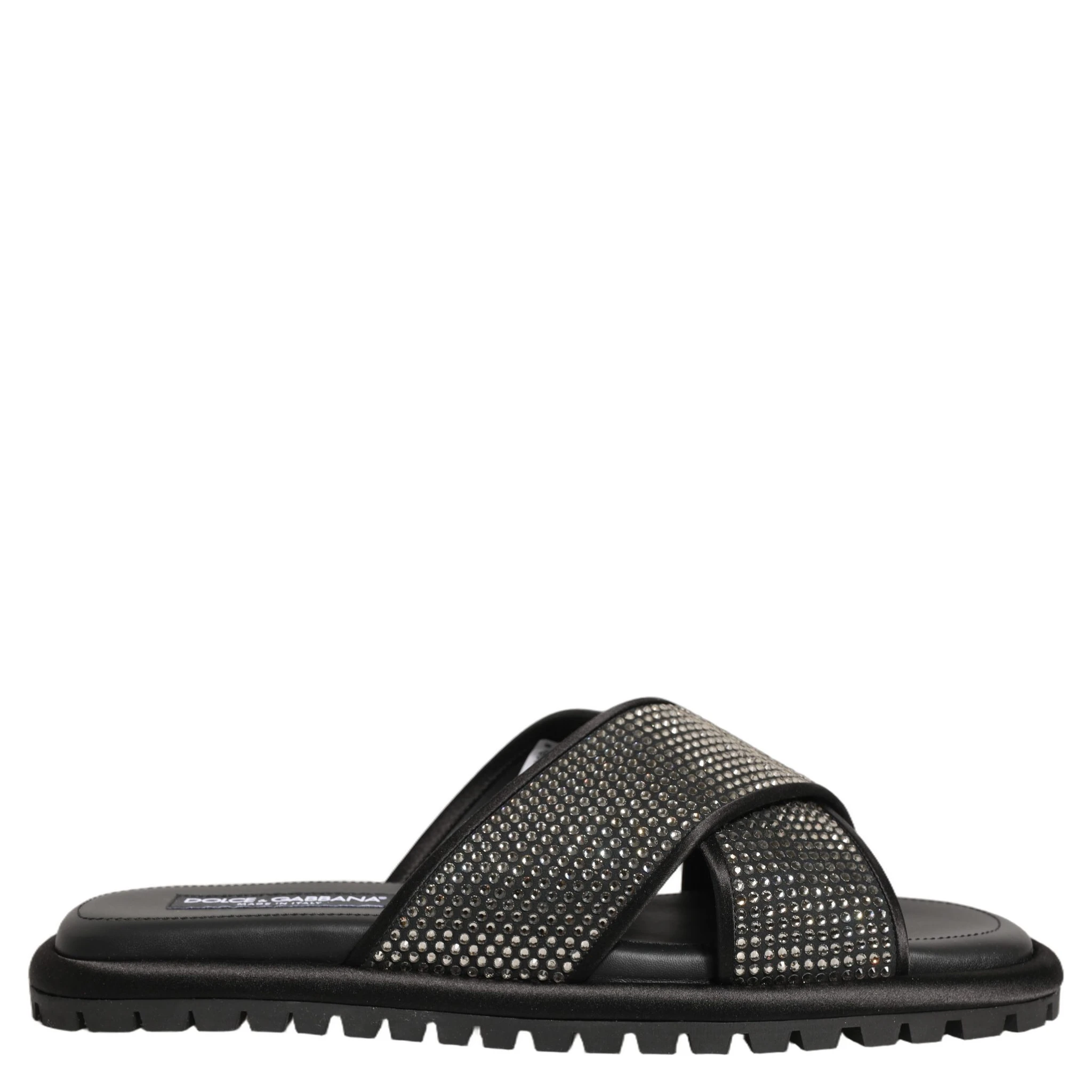Black Strass Criss Cross Slide Sandals Shoes