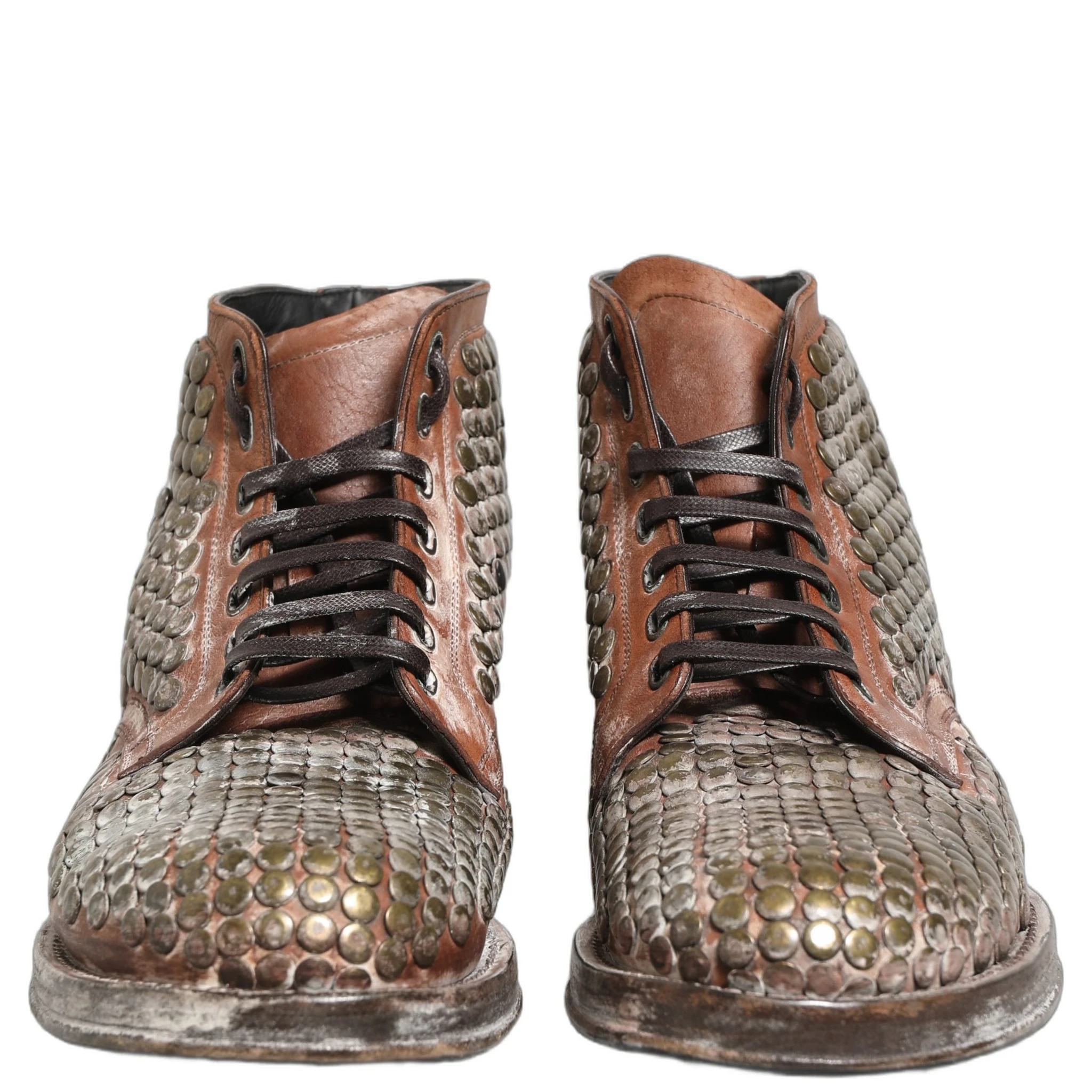 Brown Leather Runway Studs Ankle Boots Shoes