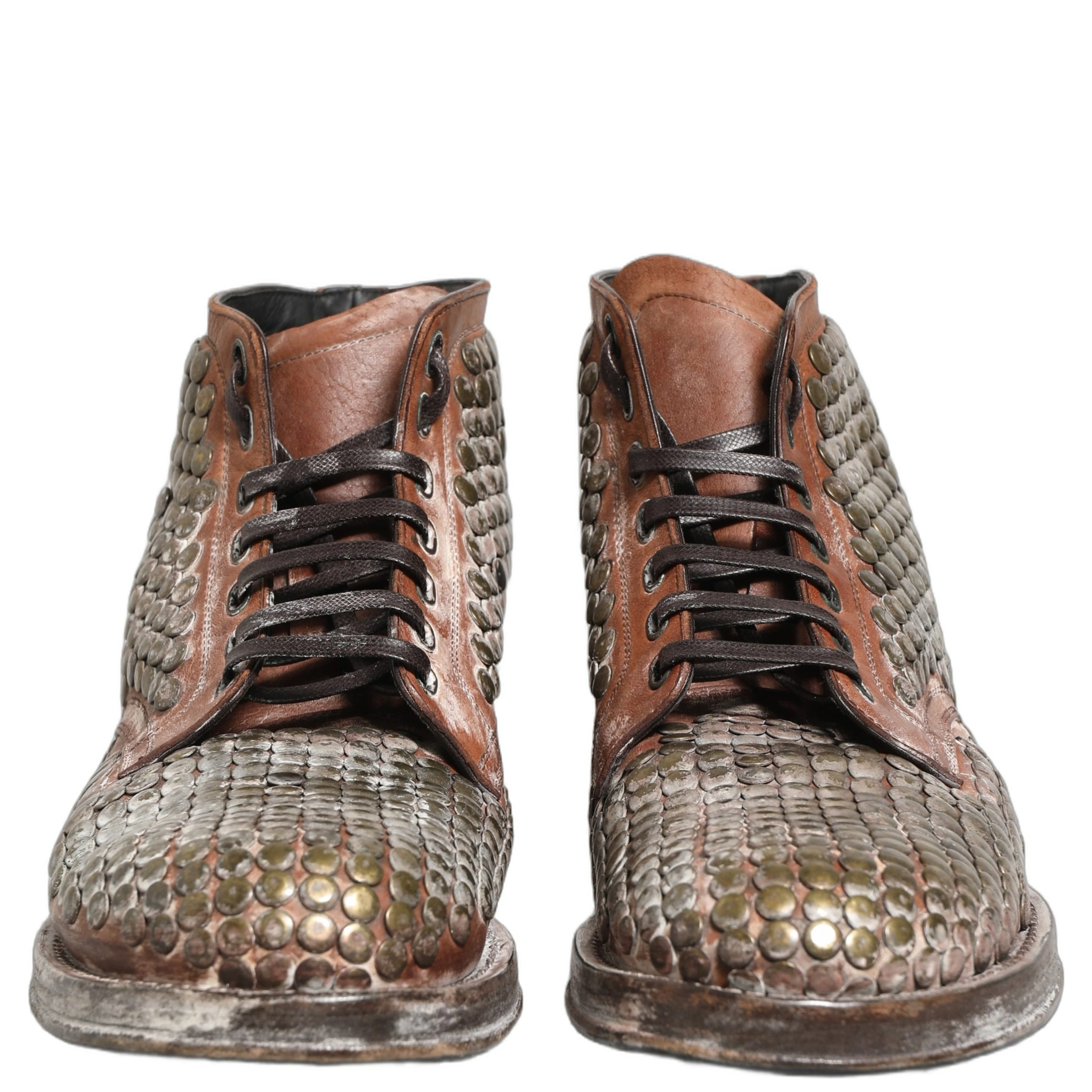 Brown Leather Runway Studs Ankle Boots Shoes