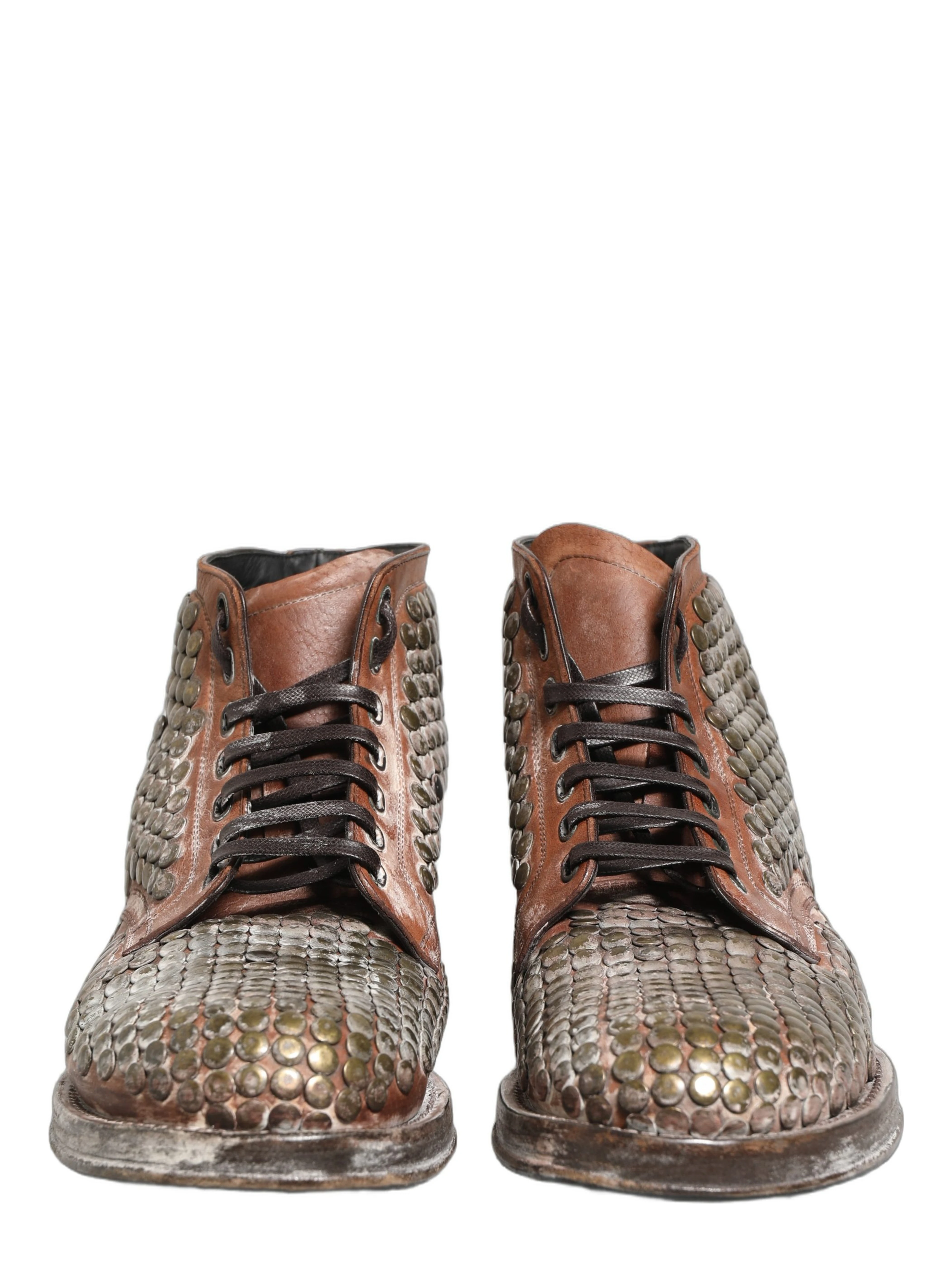 Brown Leather Runway Studs Ankle Boots Shoes