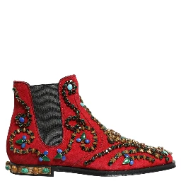 Red Embellished Chelsea Ankle Boots Shoes