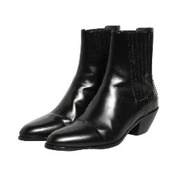 Black Leather Chelsea Mid Calf Boots Shoes