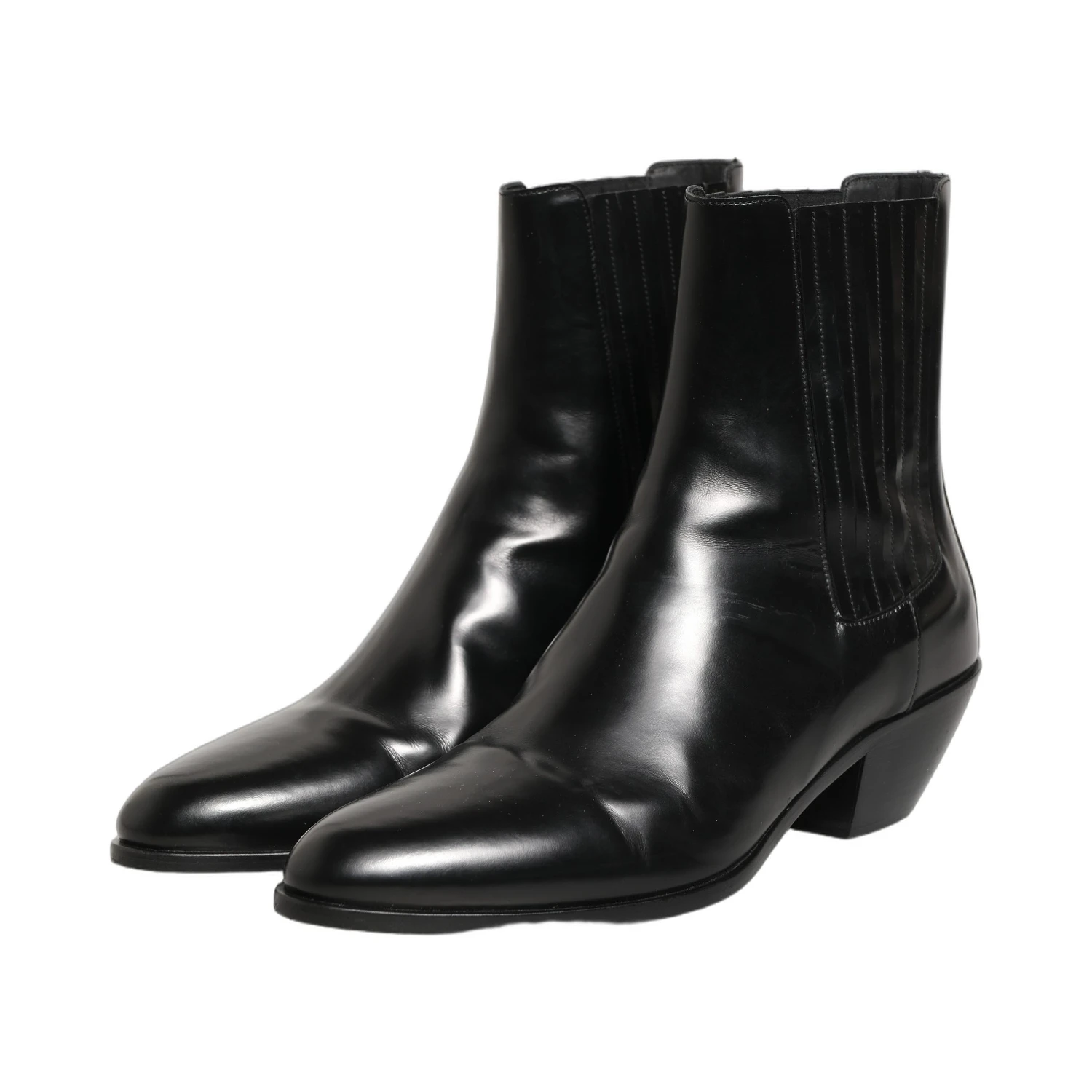 Black Leather Chelsea Mid Calf Boots Shoes