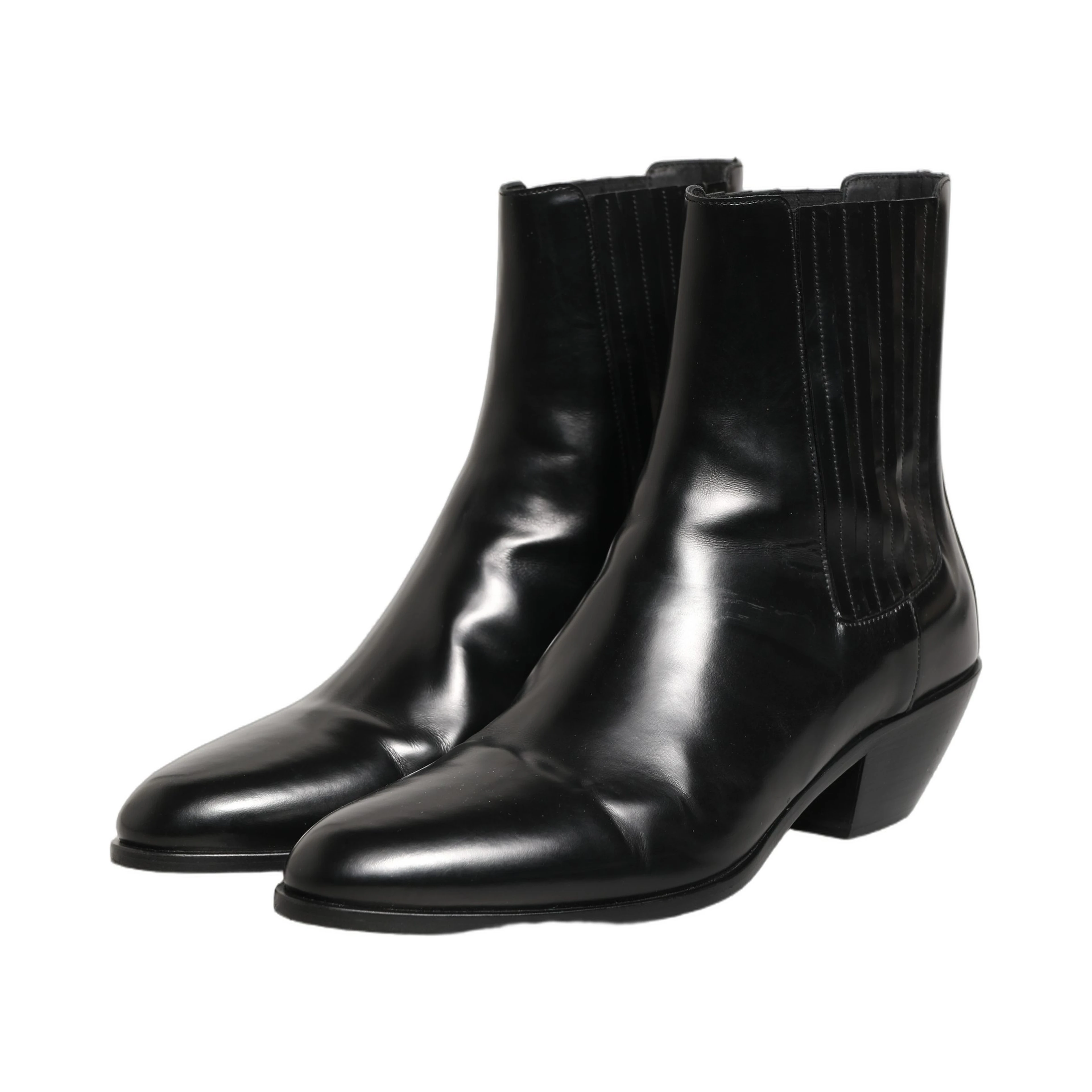 Black Leather Chelsea Mid Calf Boots Shoes