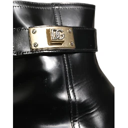 Black Leather Logo Buckle Mid Calf Boots Shoes