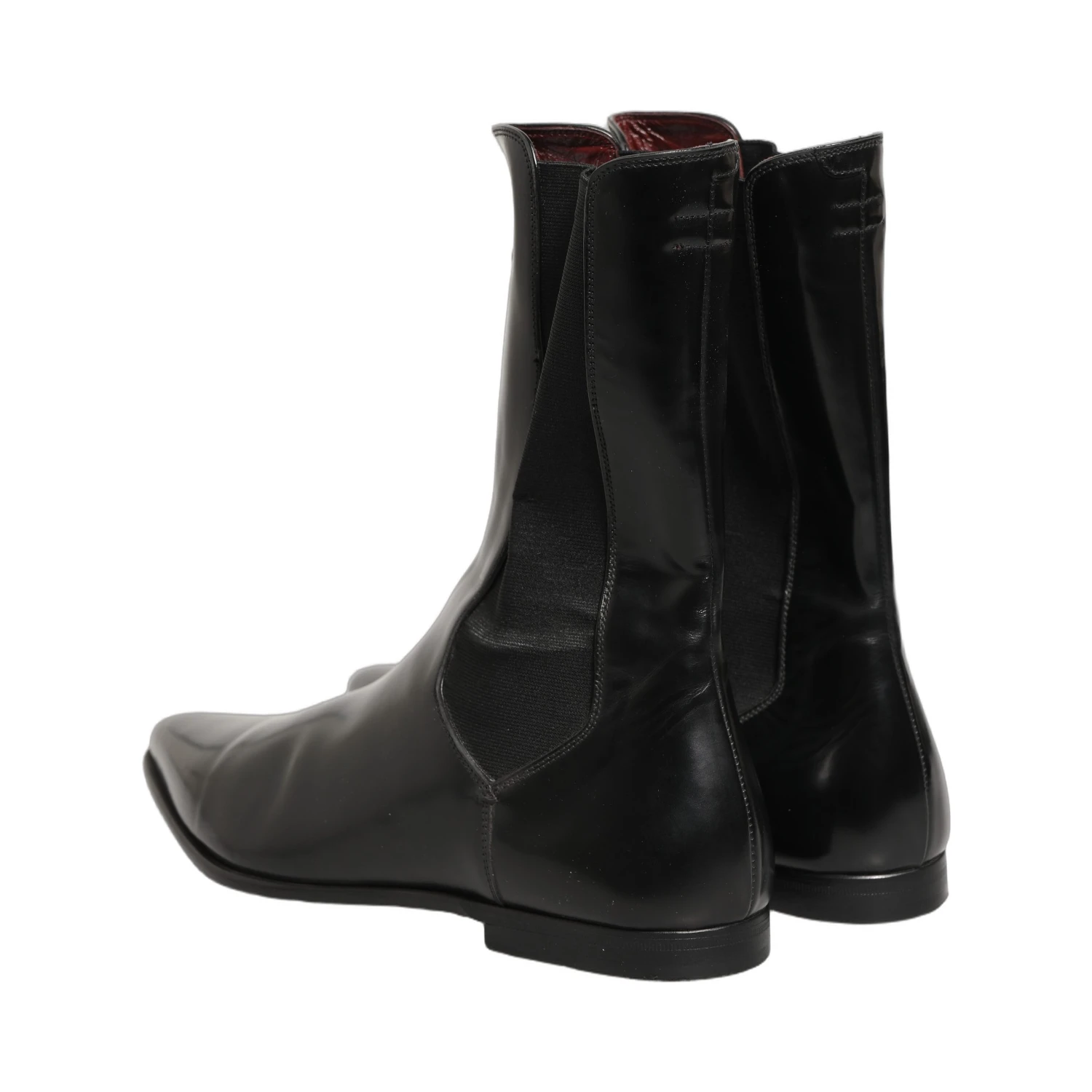 Black Leather Chelsea Mid Calf Boots Shoes