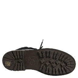 Black Trekking Fur Lace Leather Boots Shoes