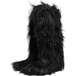 Black Faux Fur Mid Calf Winter Boots Shoes