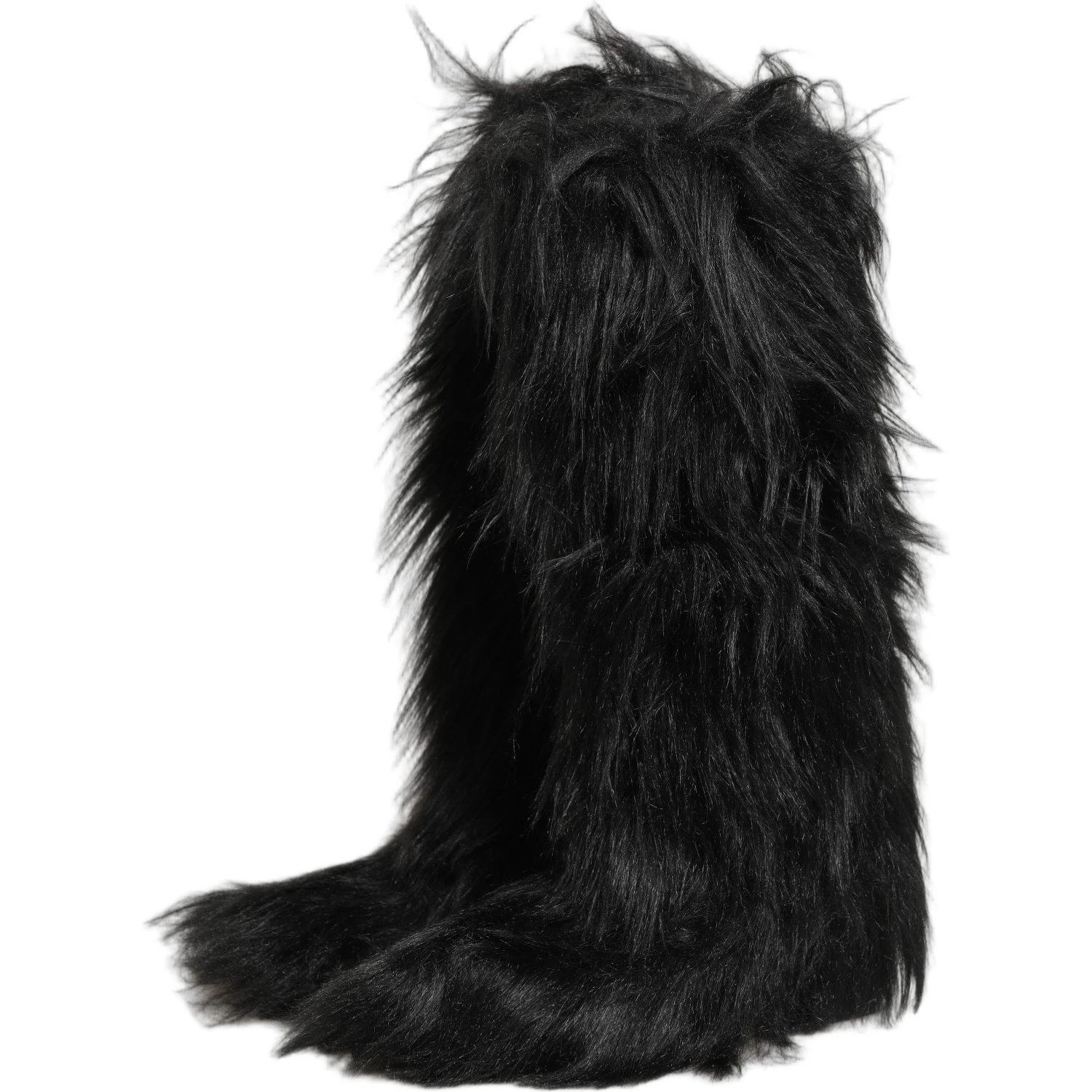 Black Faux Fur Mid Calf Winter Boots Shoes