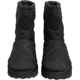 Black Quilted Effect Mid Calf Boots Shoes
