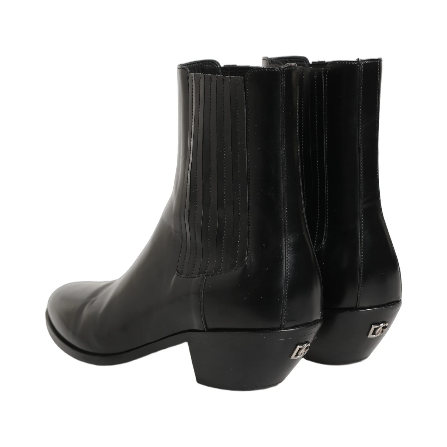 Black Leather Chelsea Mid Calf Boots Shoes
