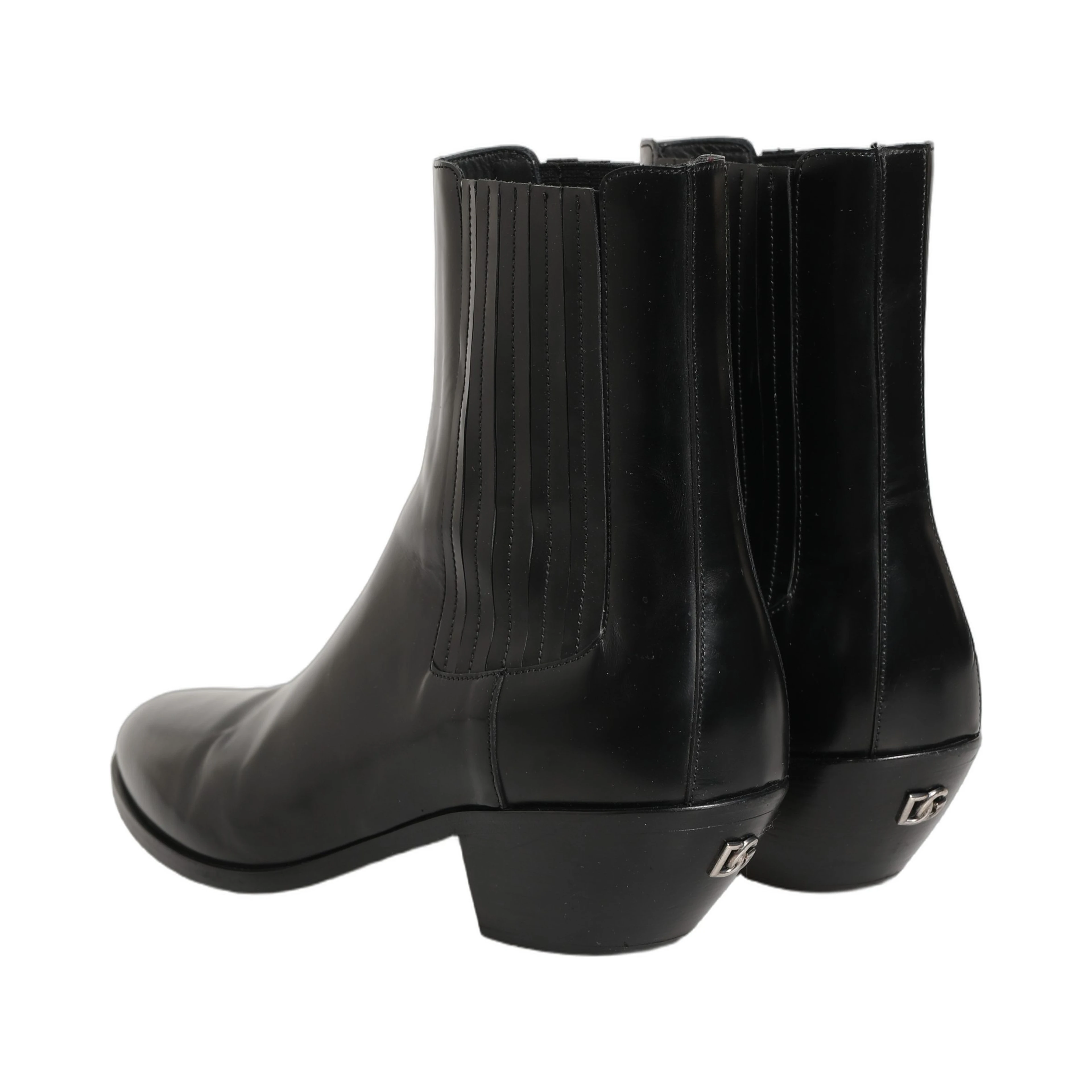 Black Leather Chelsea Mid Calf Boots Shoes