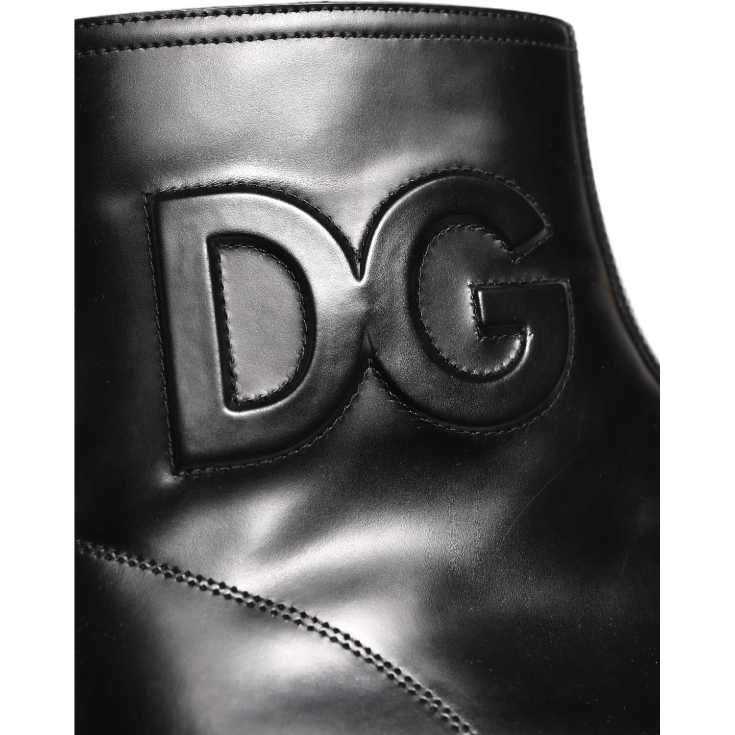 Black Leather Embossed Logo Ankle Boots Shoes