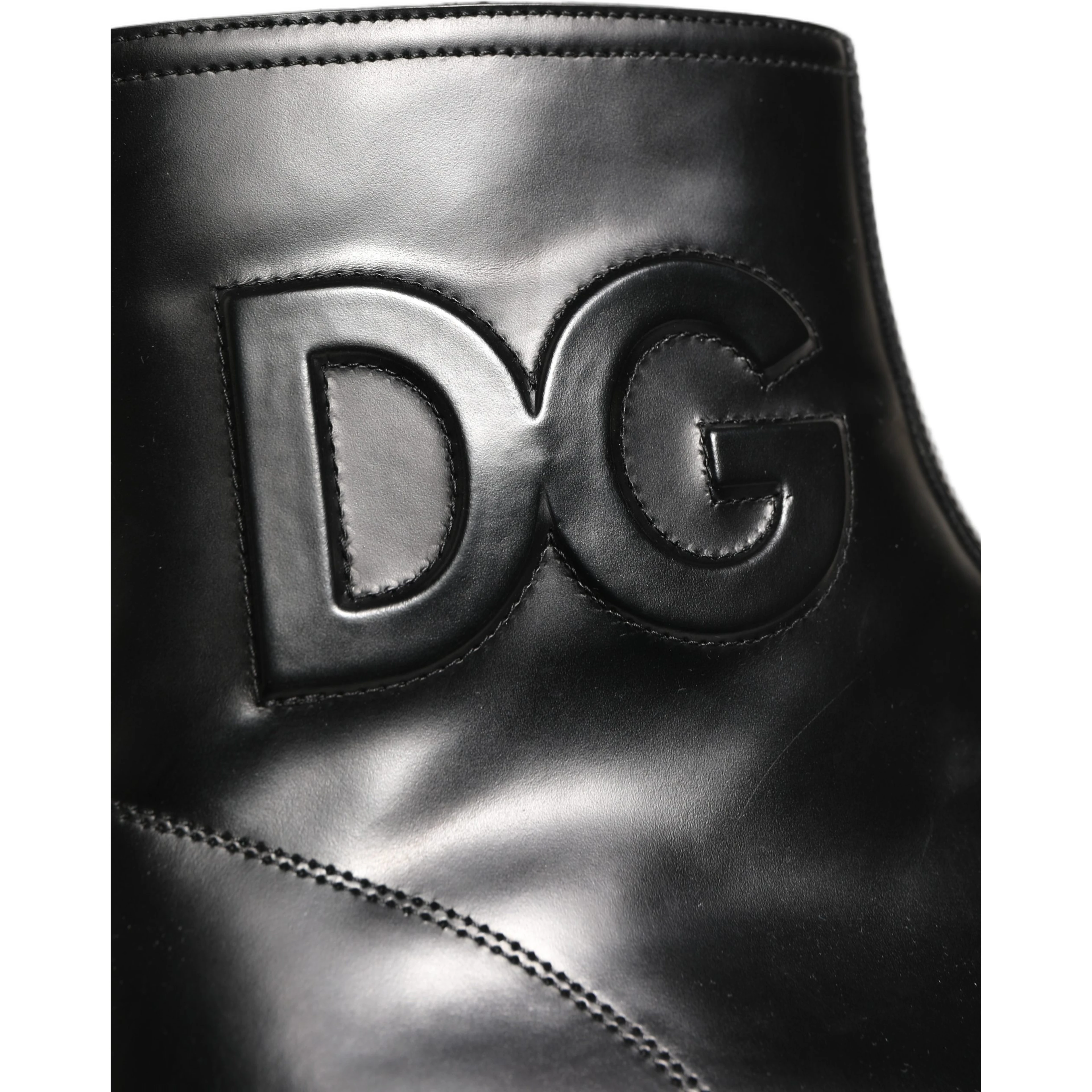 Black Leather Embossed Logo Ankle Boots Shoes