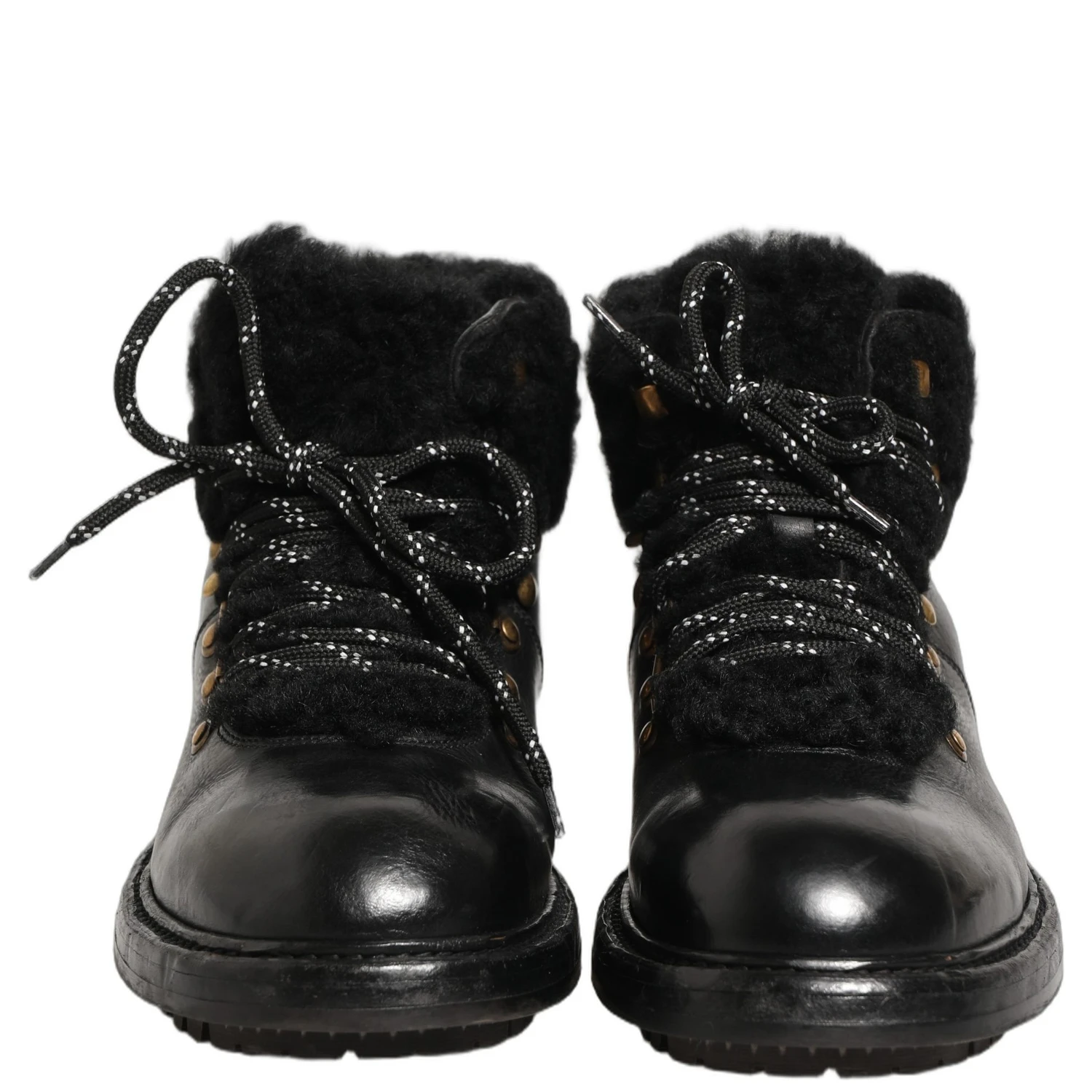 Black Trekking Fur Lace Leather Boots Shoes