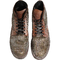 Brown Leather Runway Studs Ankle Boots Shoes