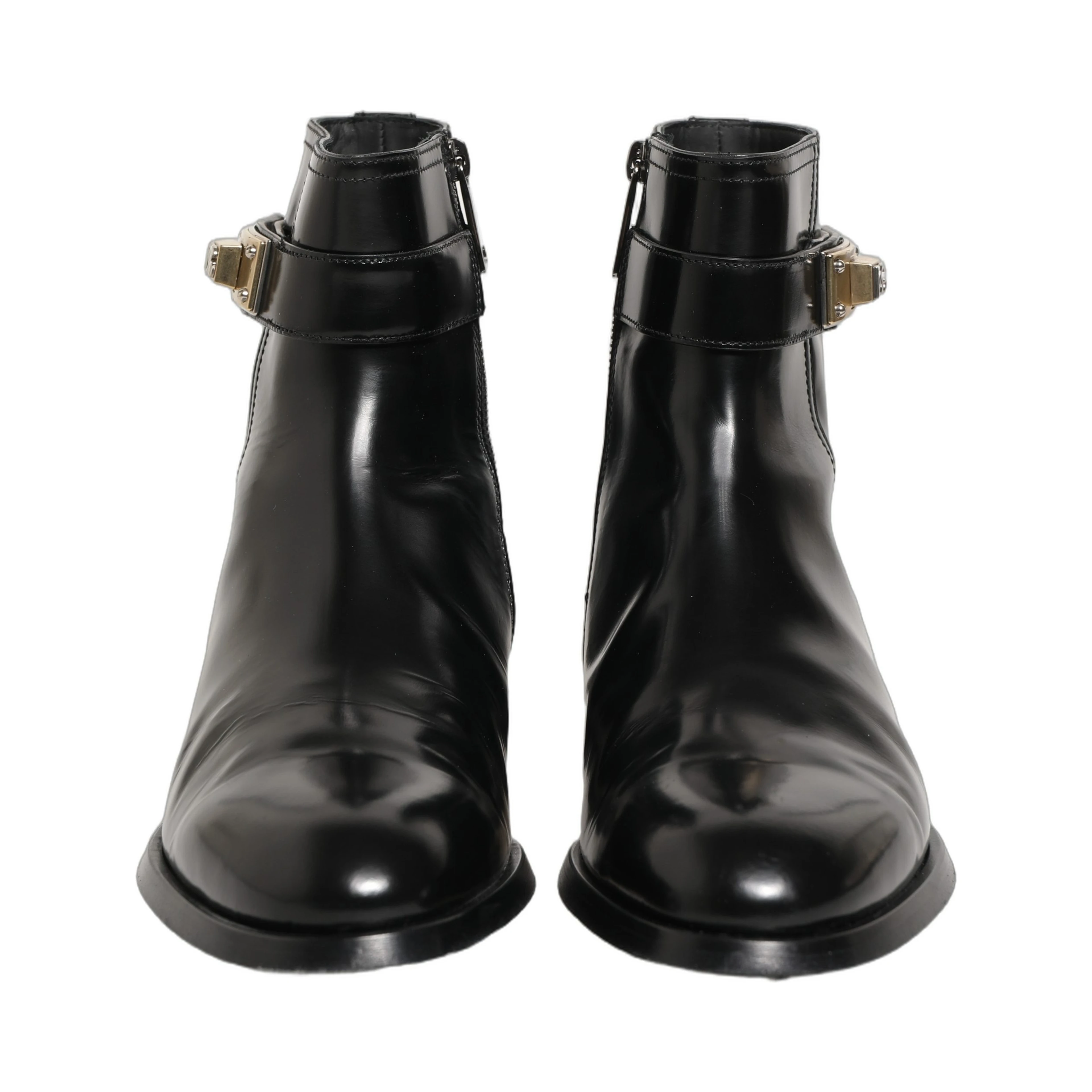 Black Leather Logo Buckle Mid Calf Boots Shoes