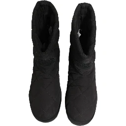 Black Quilted Effect Mid Calf Boots Shoes