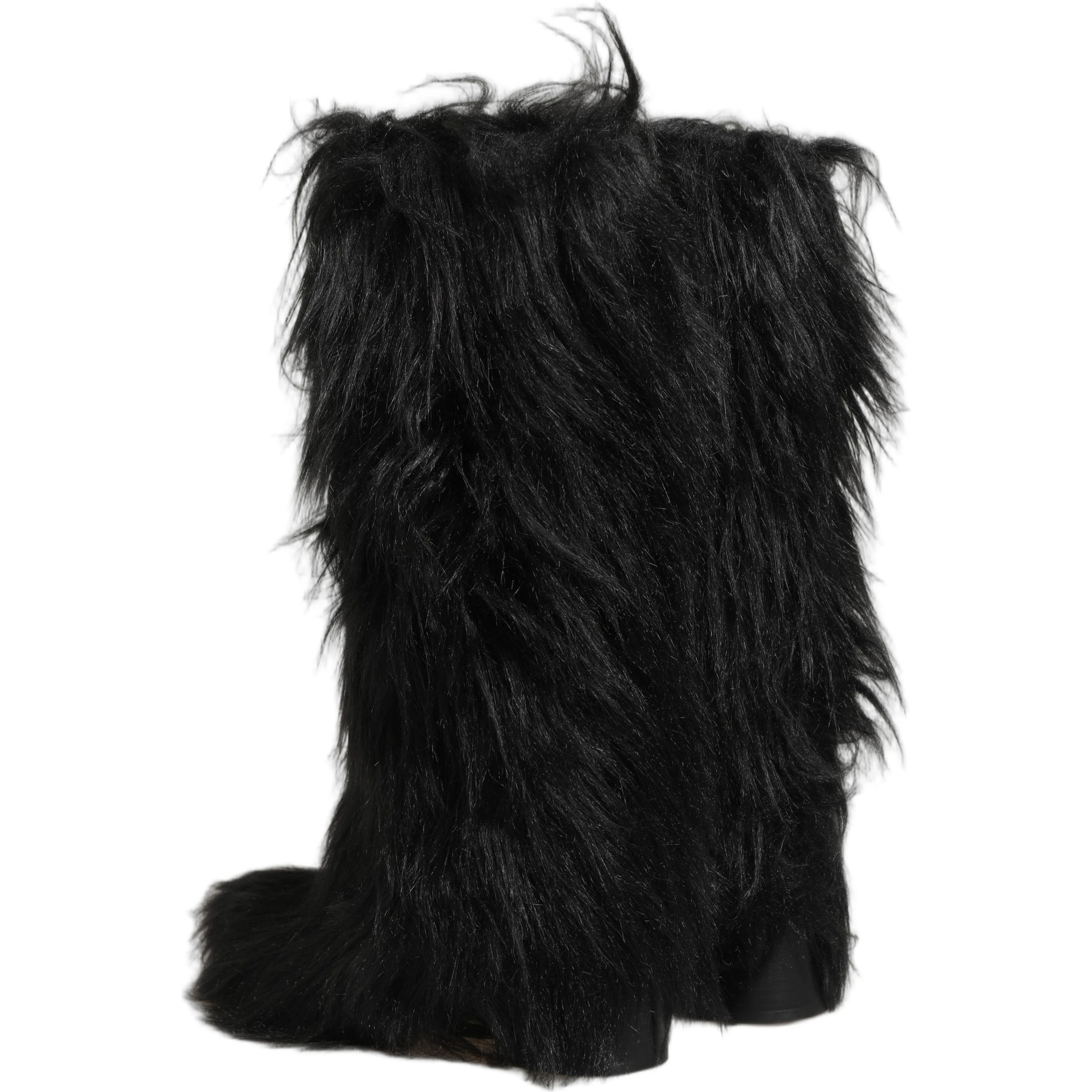 Black Faux Fur Mid Calf Winter Boots Shoes