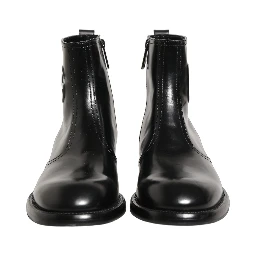 Black Leather Embossed Logo Ankle Boots Shoes