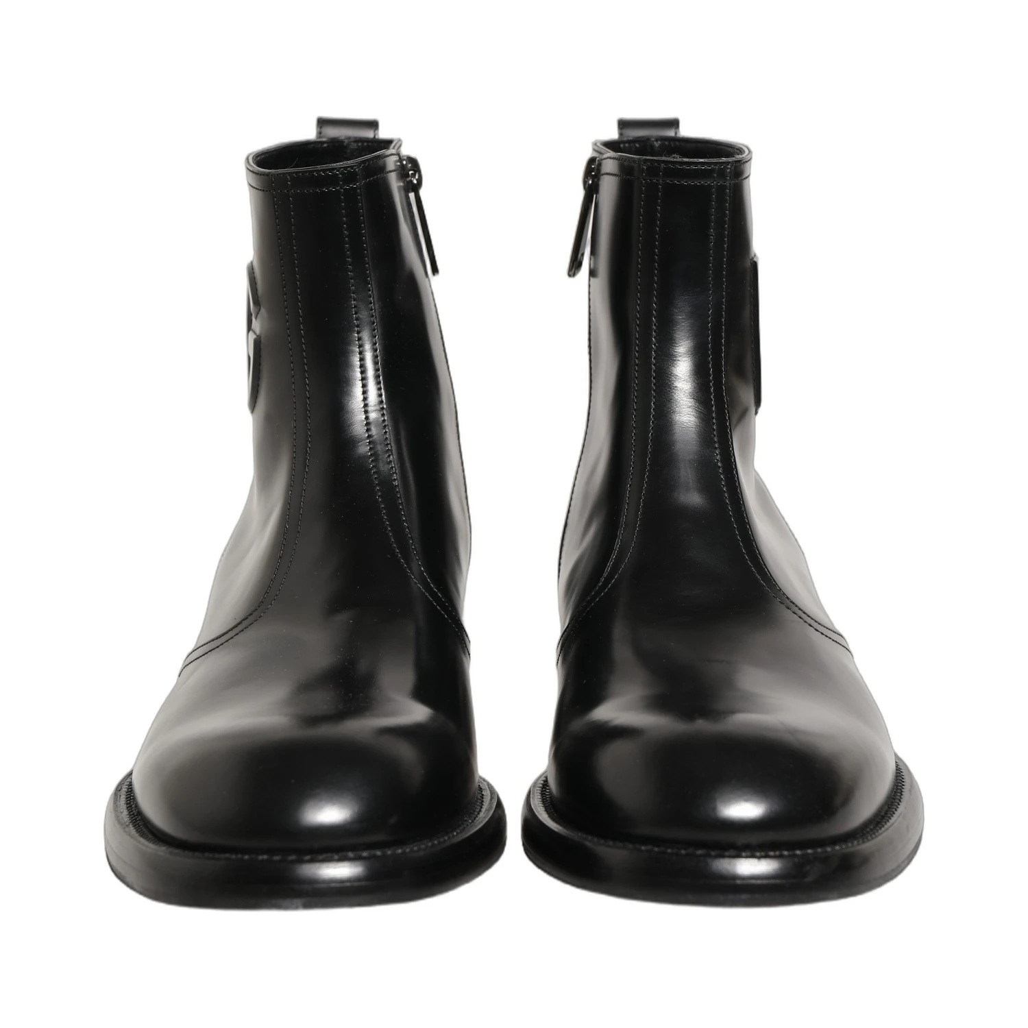Black Leather Embossed Logo Ankle Boots Shoes