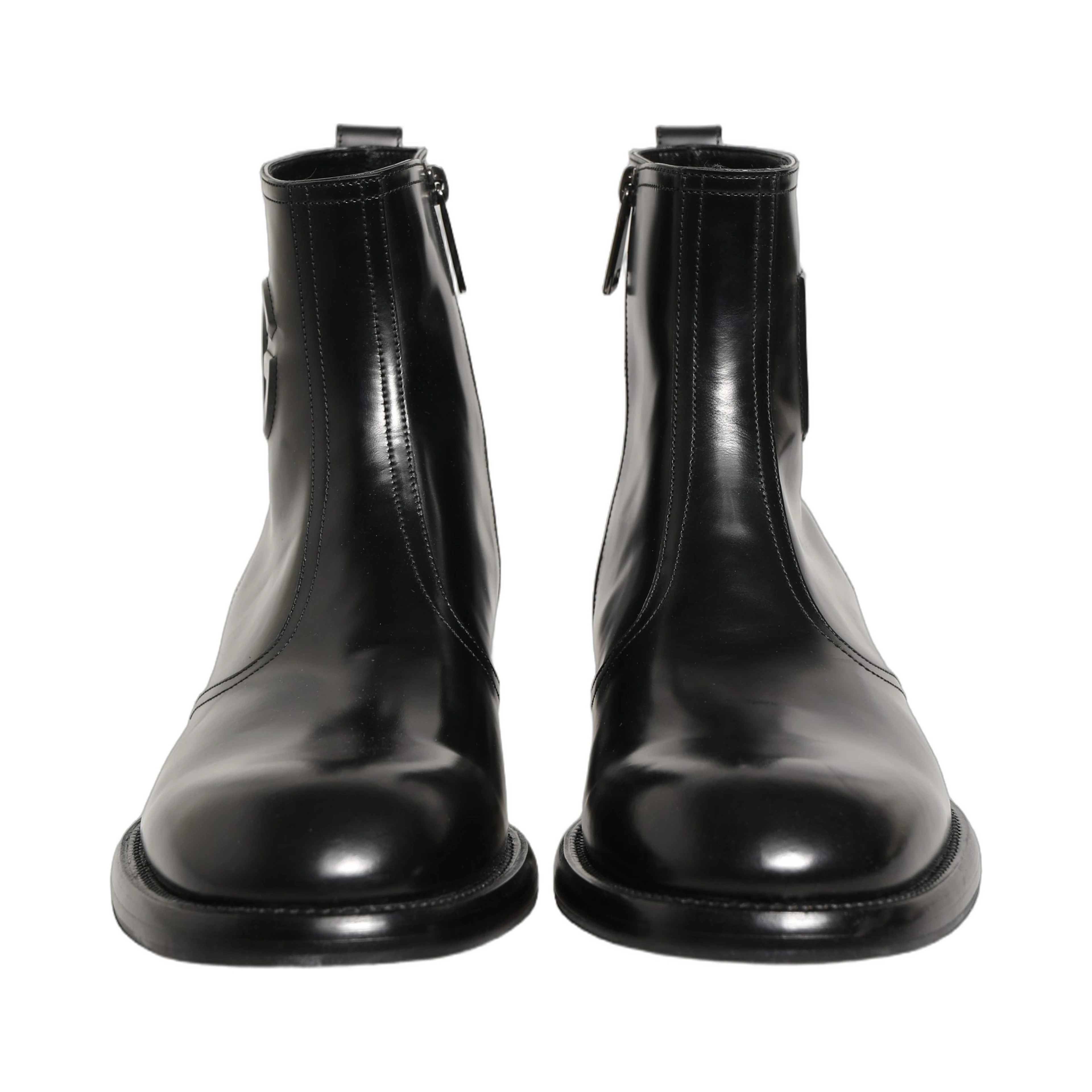 Black Leather Embossed Logo Ankle Boots Shoes