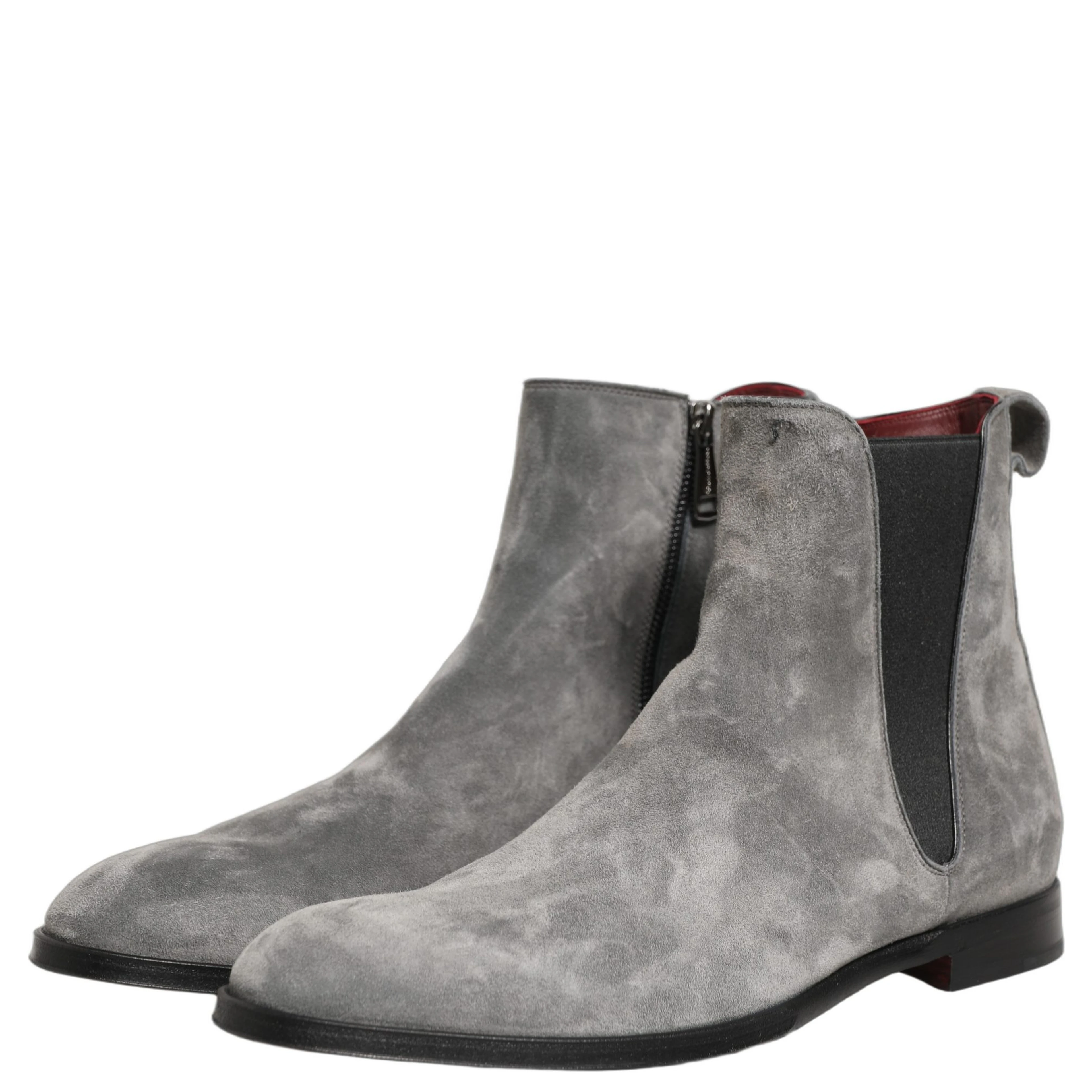 Gray Suede Leather Chelsea Boots Shoes