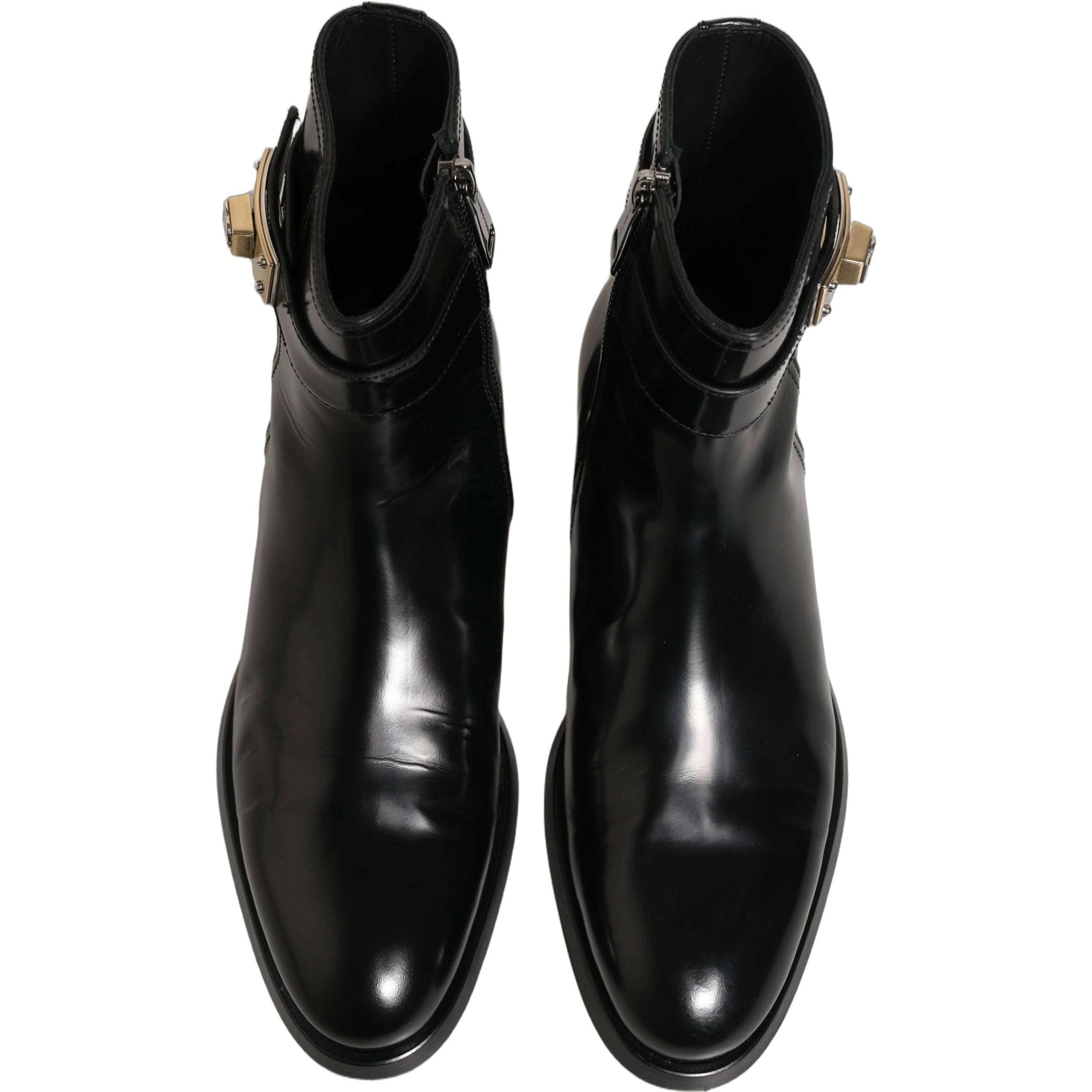 Black Leather Logo Buckle Mid Calf Boots Shoes
