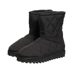 Black Quilted Effect Mid Calf Boots Shoes