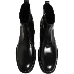 Black Leather Embossed Logo Ankle Boots Shoes