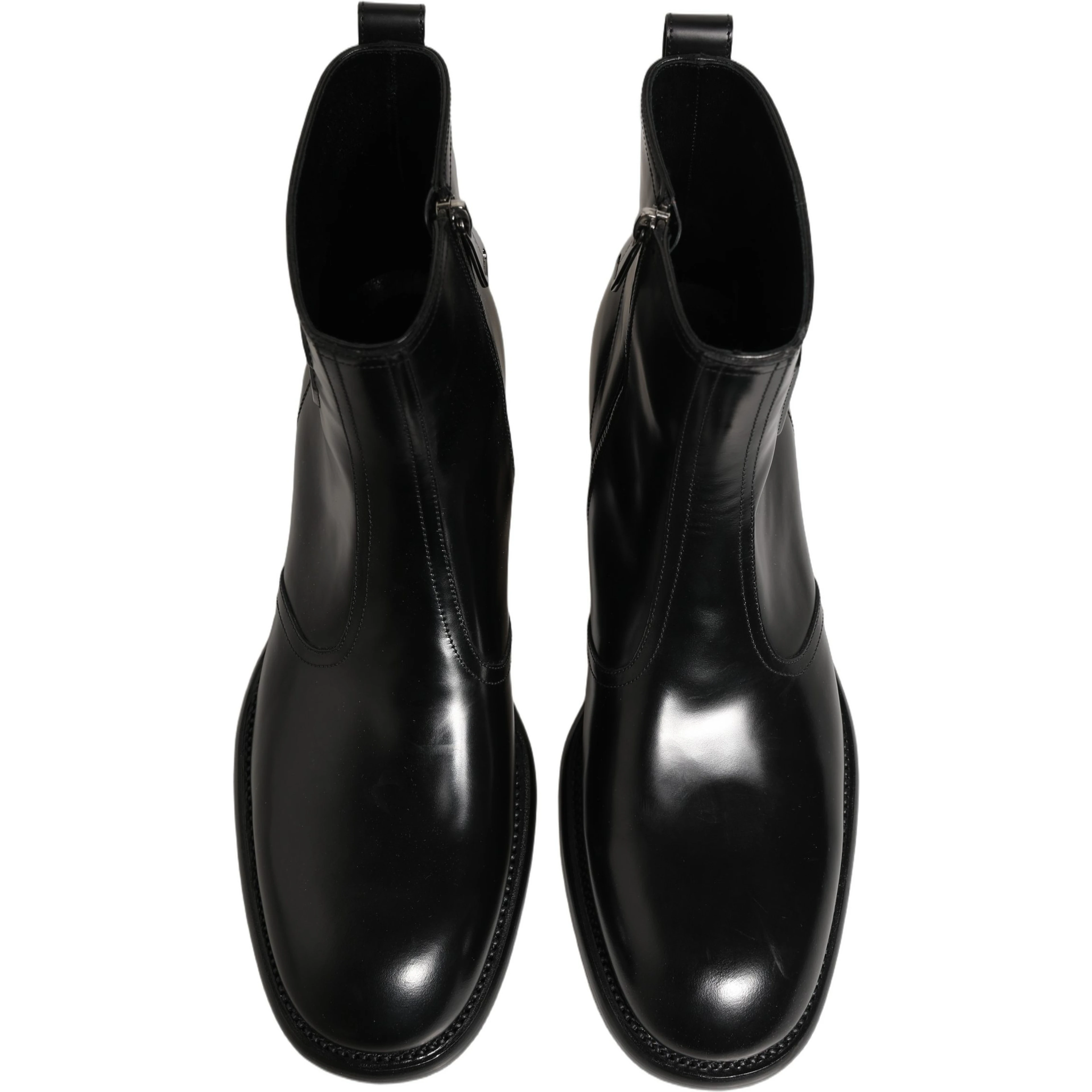 Black Leather Embossed Logo Ankle Boots Shoes