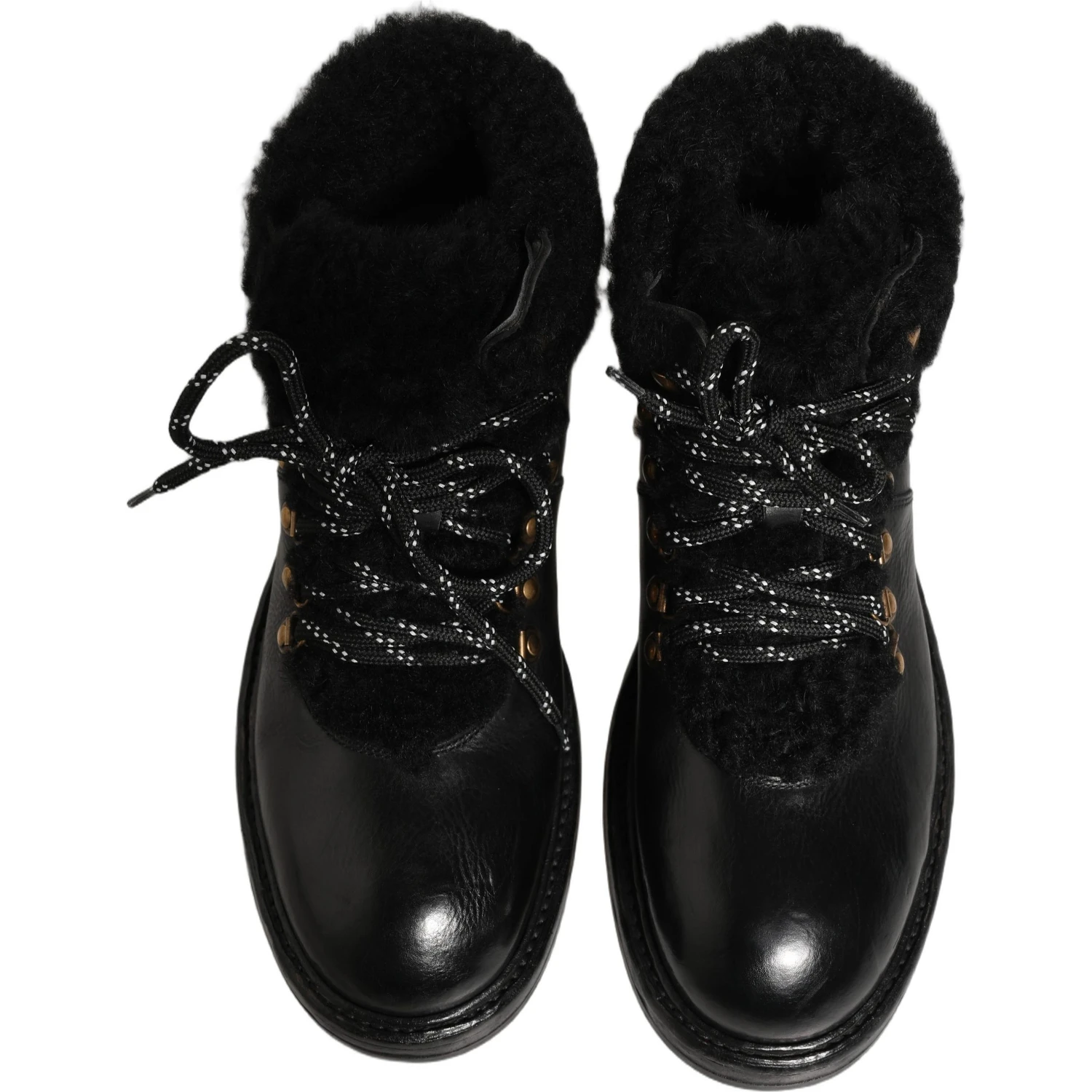 Black Trekking Fur Lace Leather Boots Shoes