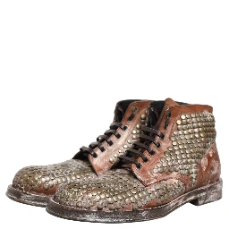 Brown Leather Runway Studs Ankle Boots Shoes