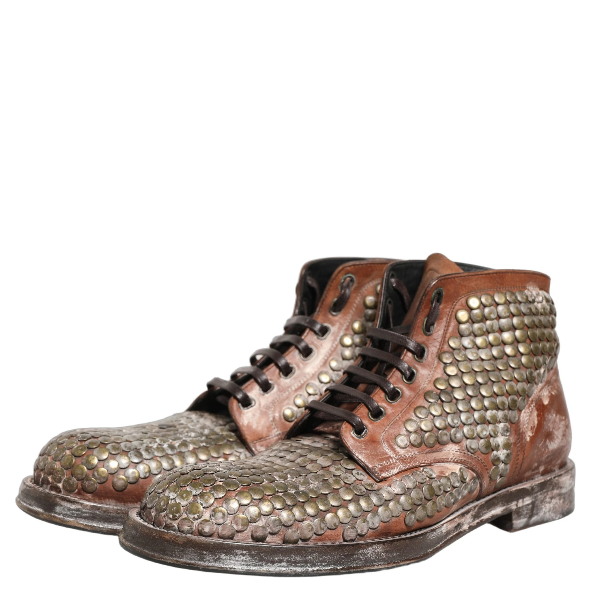 Brown Leather Runway Studs Ankle Boots Shoes