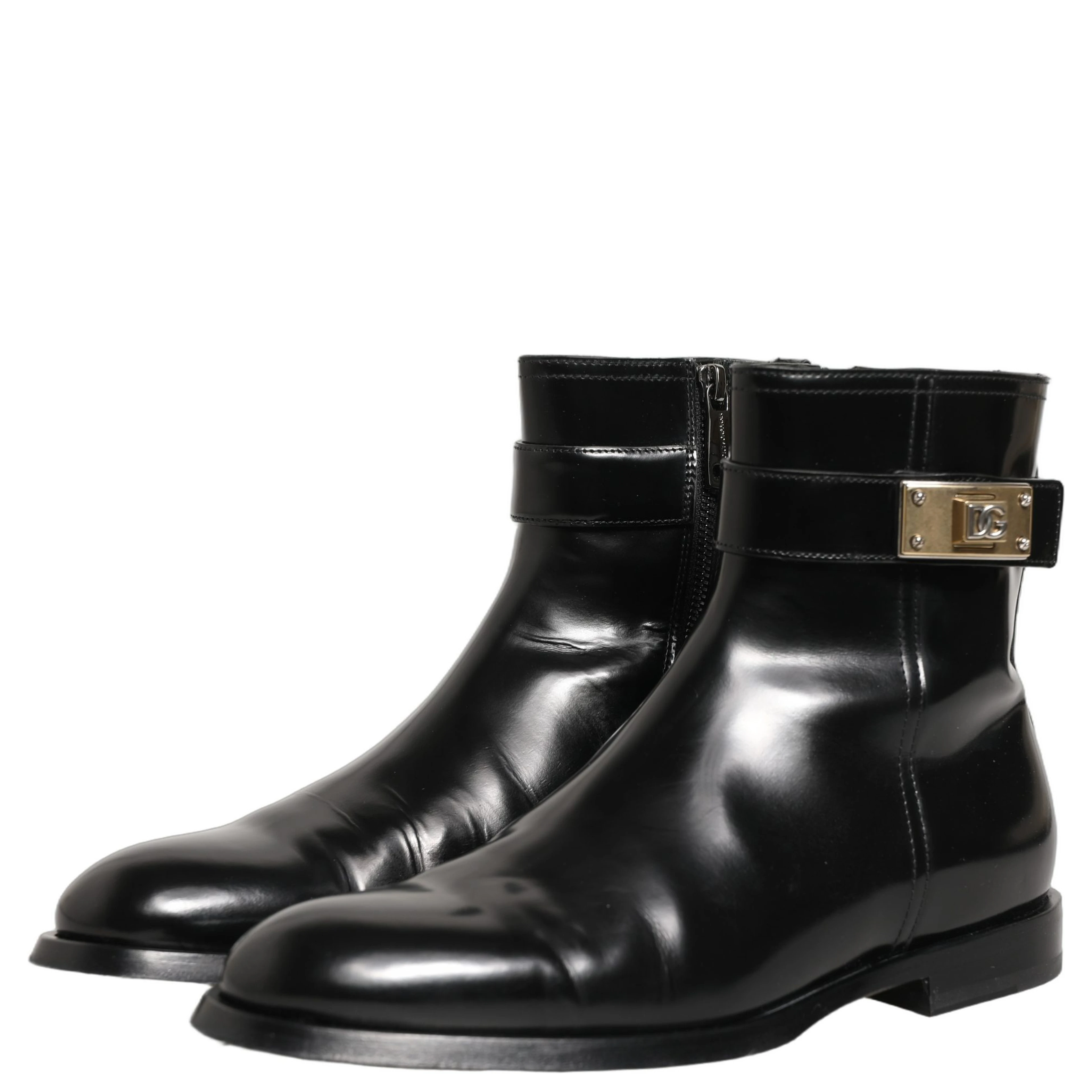 Black Leather Logo Buckle Mid Calf Boots Shoes