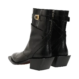 Black Leather DG Plaque Mid Calf Boots Shoes