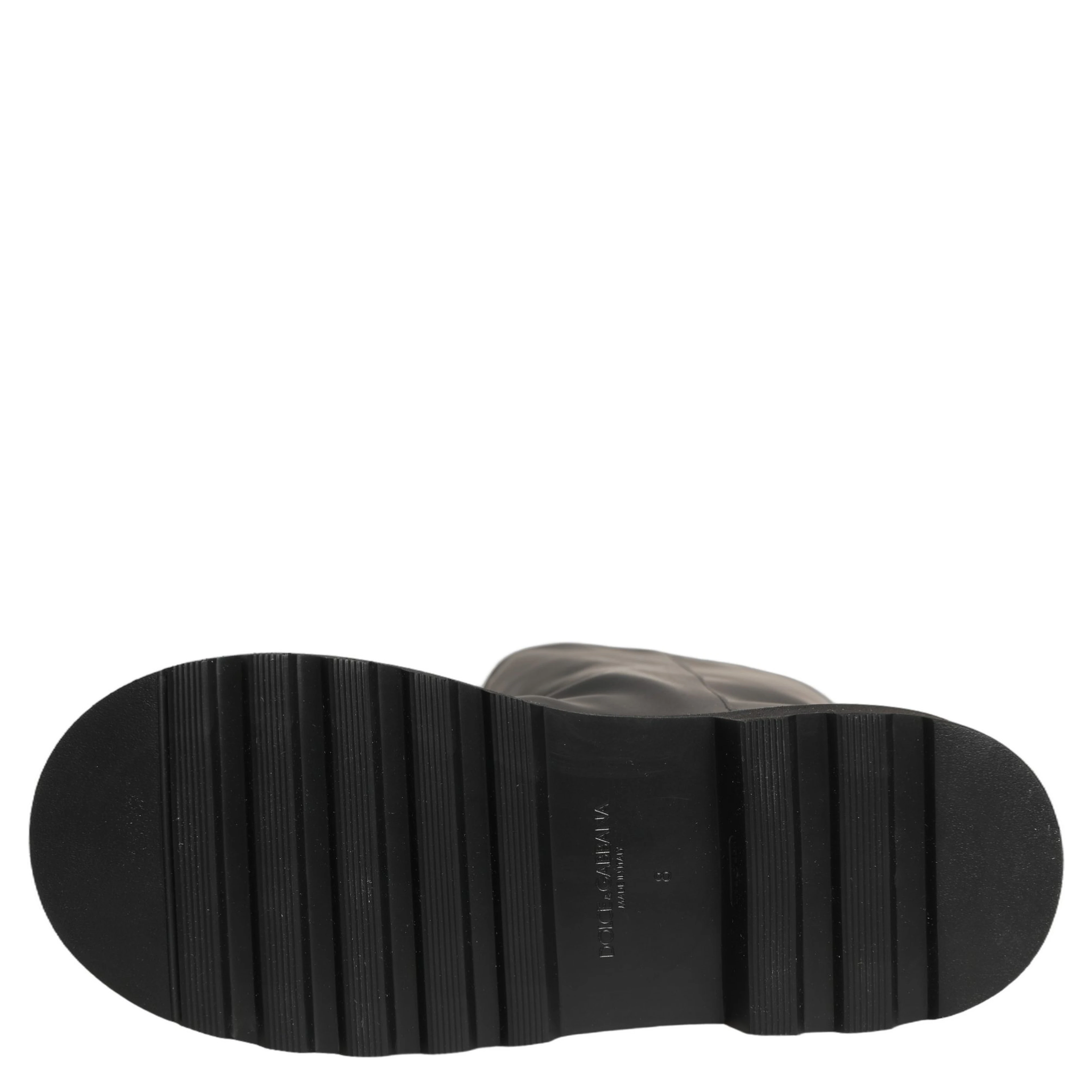 Black Leather Mid Calf Chunky Men Boots Shoes
