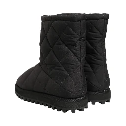 Black Quilted Effect Mid Calf Boots Shoes