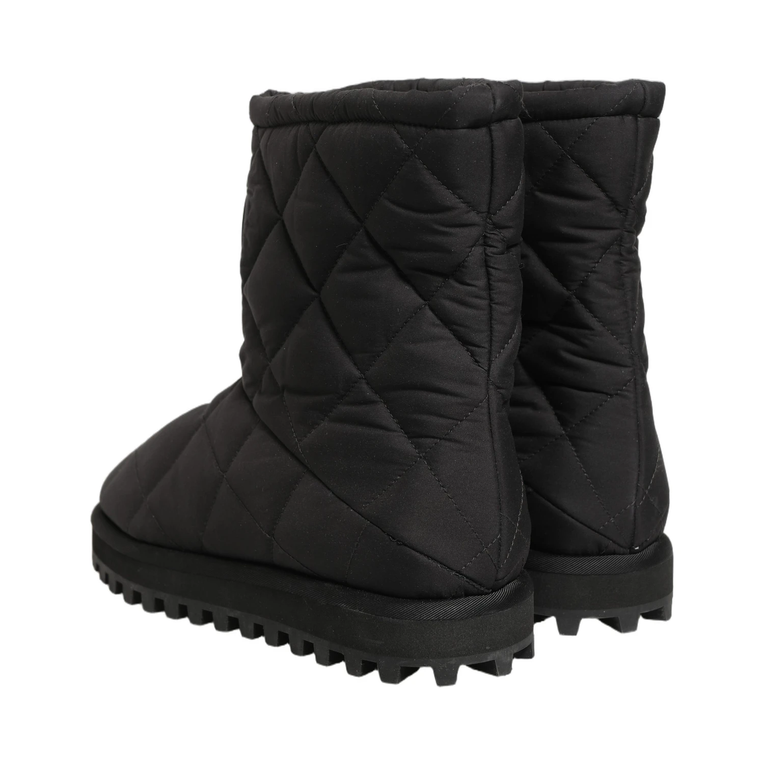 Black Quilted Effect Mid Calf Boots Shoes