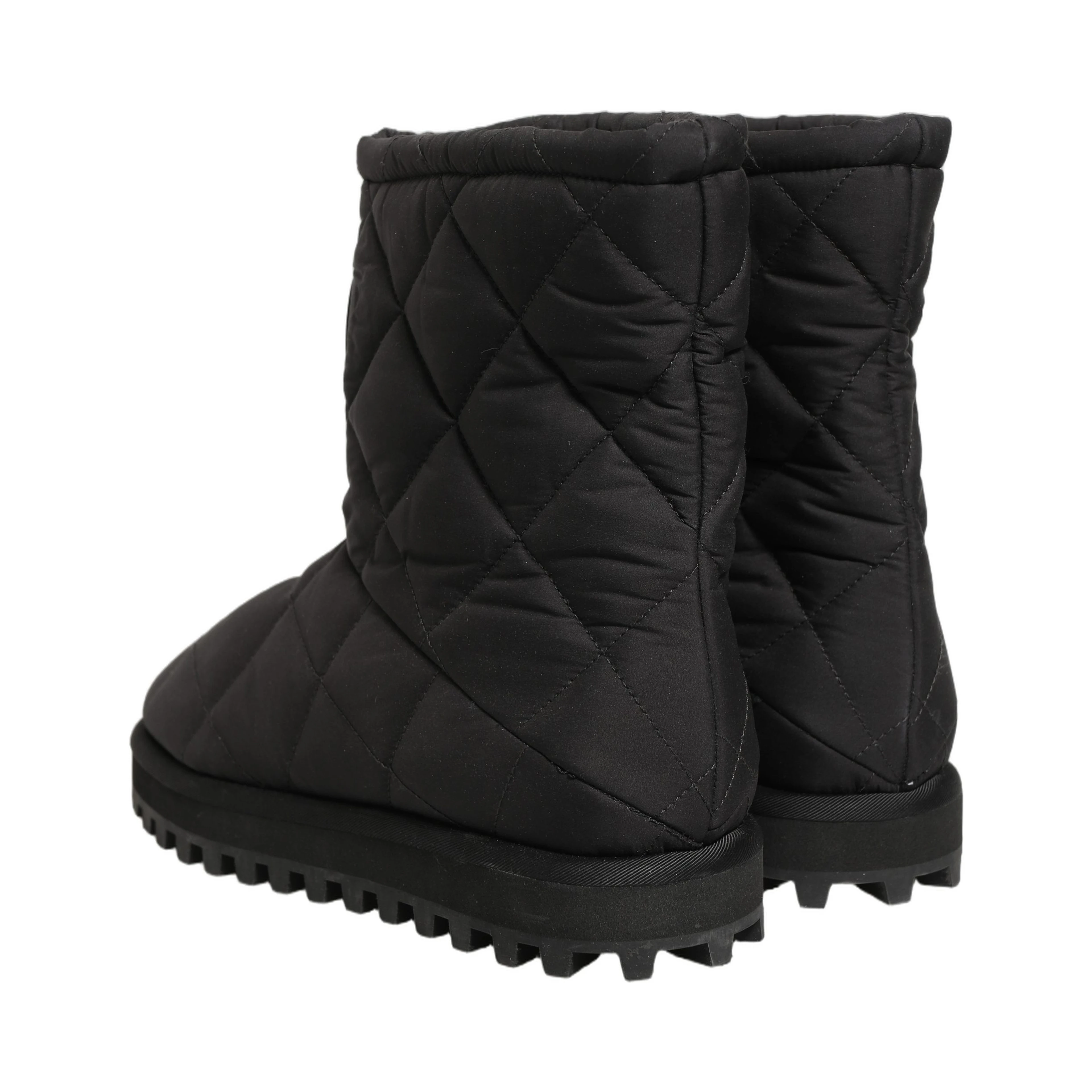 Black Quilted Effect Mid Calf Boots Shoes