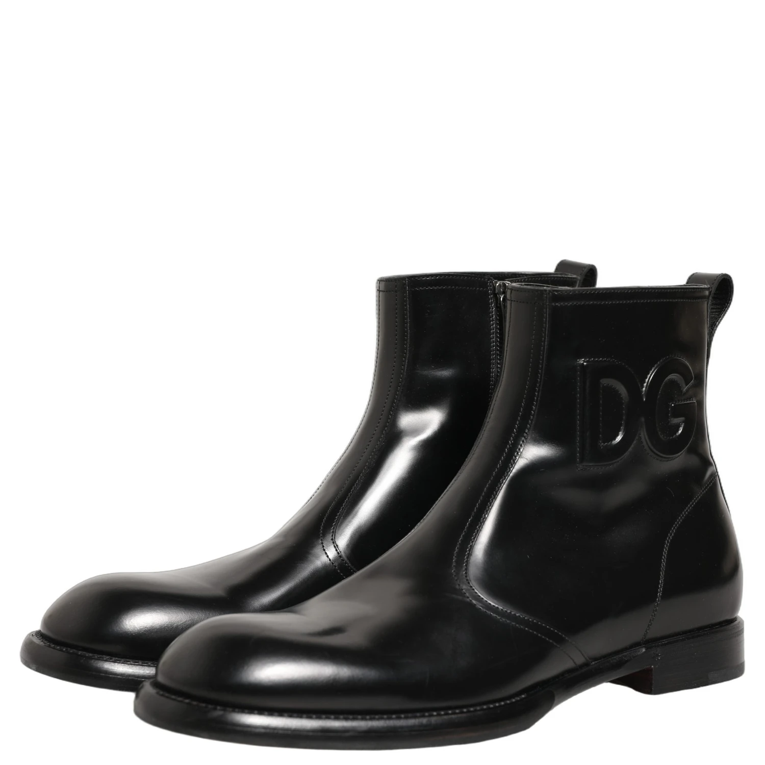 Black Leather Embossed Logo Ankle Boots Shoes