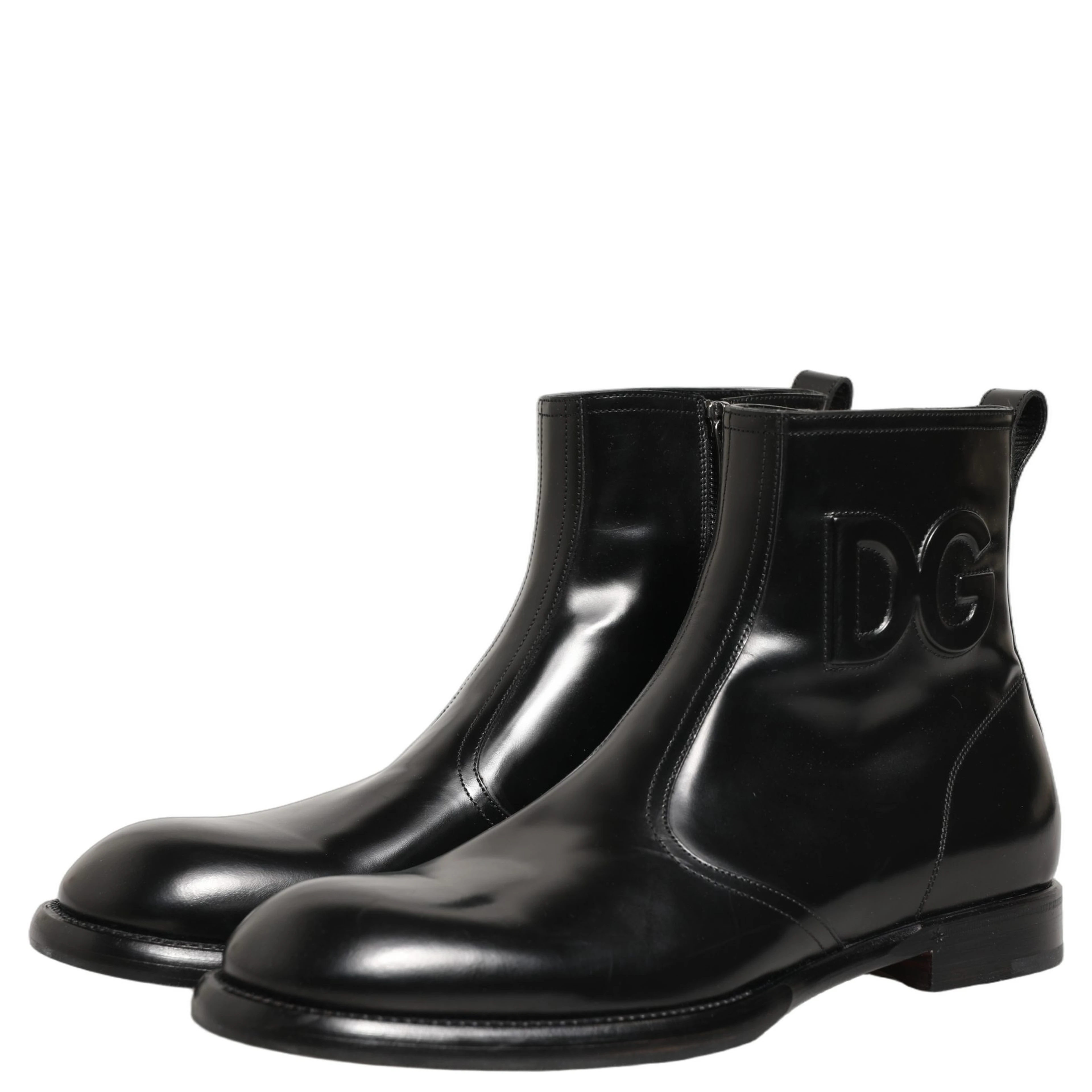 Black Leather Embossed Logo Ankle Boots Shoes