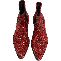 Red Embellished Chelsea Ankle Boots Shoes