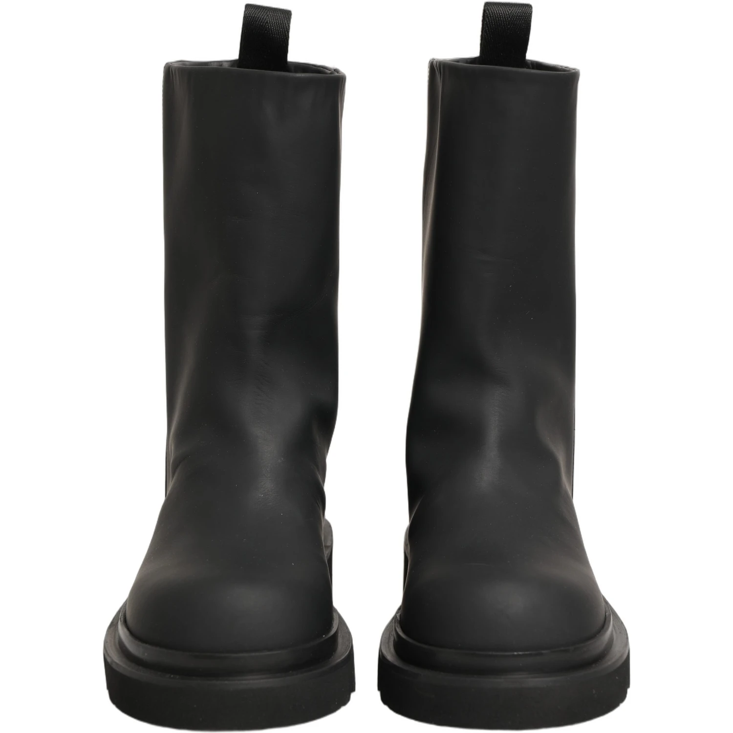 Black Leather Mid Calf Chunky Men Boots Shoes