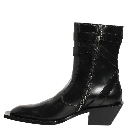 Black Leather DG Plaque Mid Calf Boots Shoes