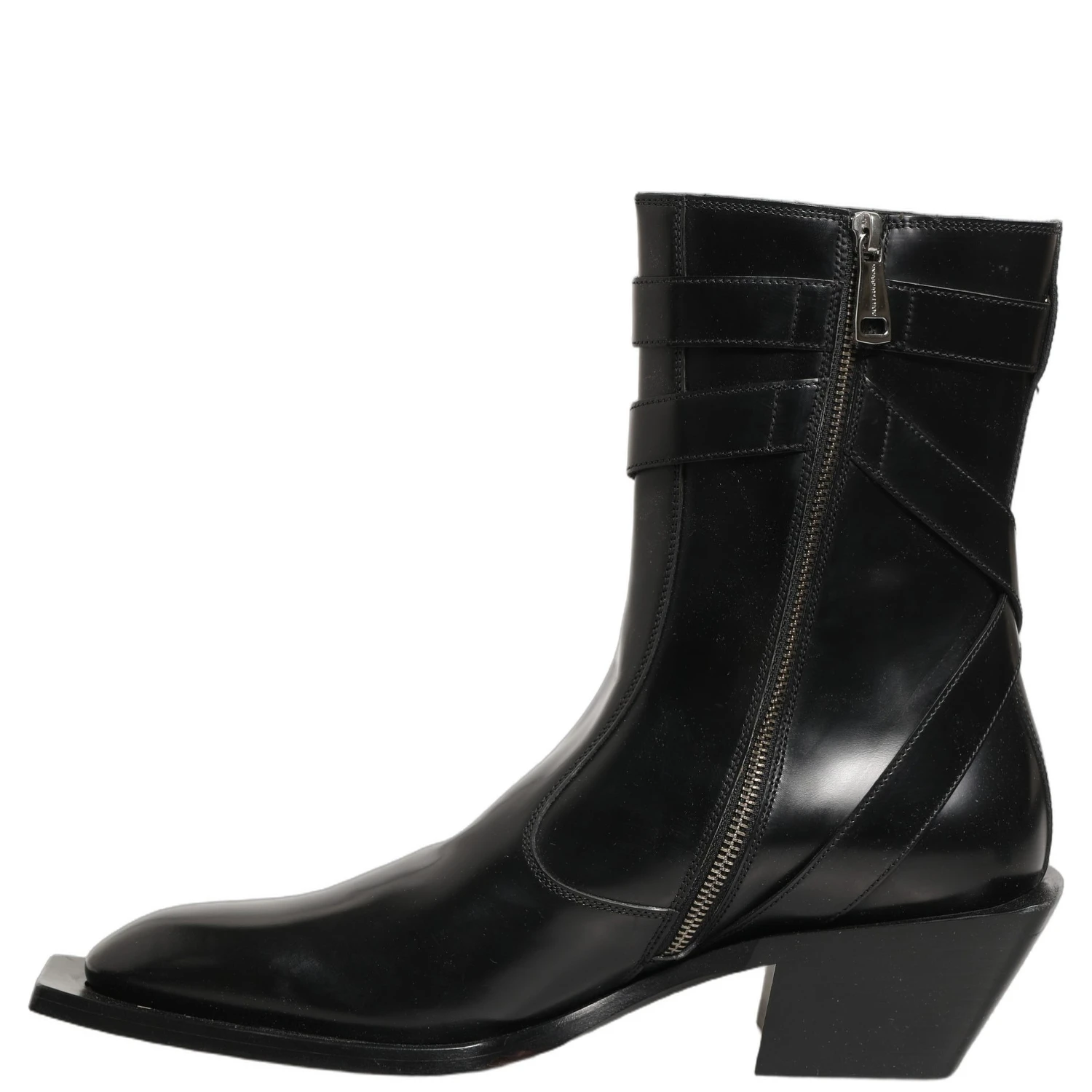 Black Leather DG Plaque Mid Calf Boots Shoes