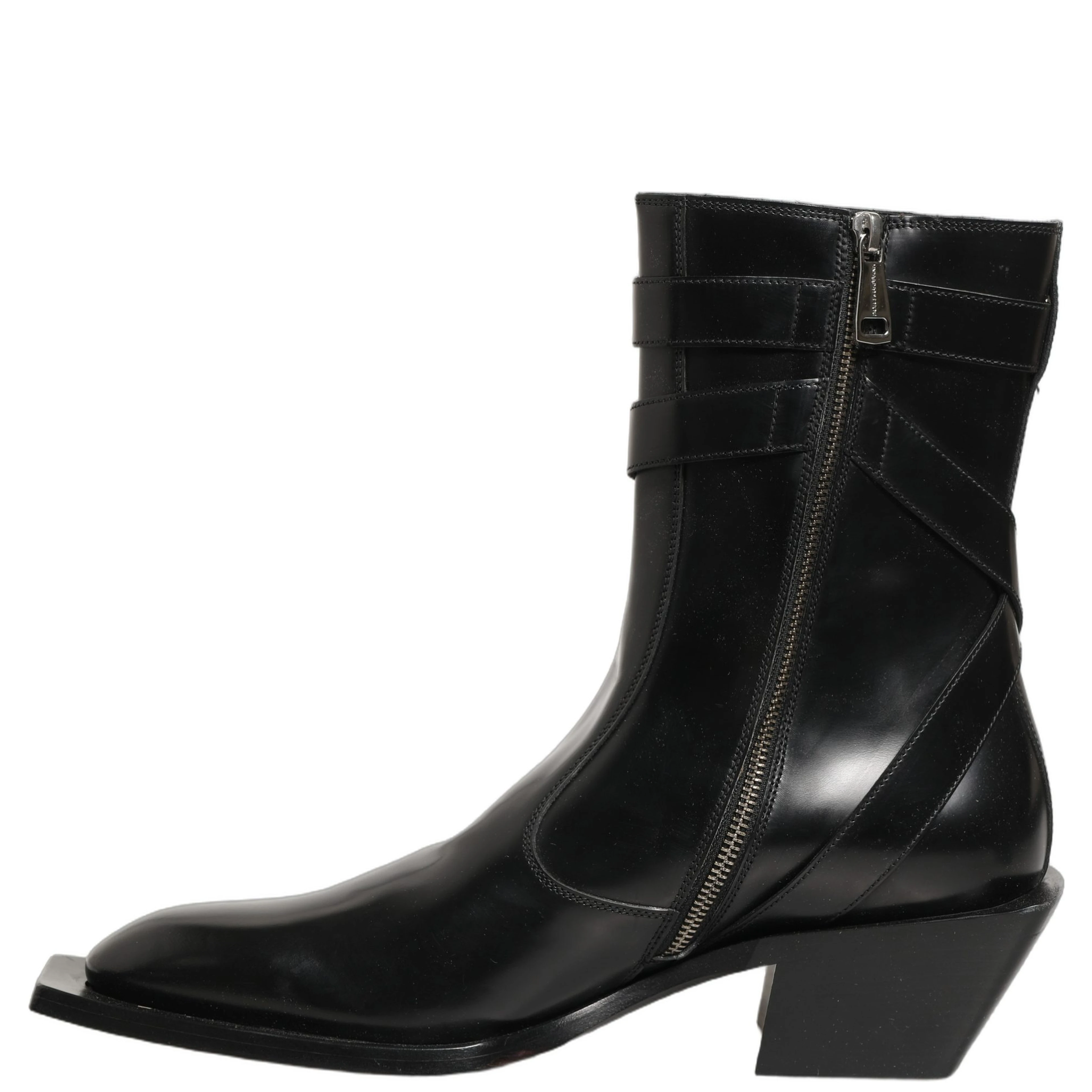 Black Leather DG Plaque Mid Calf Boots Shoes